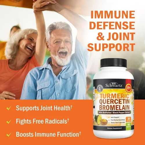 Miniatura 3 de Suplemento de quercetina de cúrcuma con bromelina, apoyo natural extra fuerte para el sistema inmunológico y articular con pimienta negra BioPerine