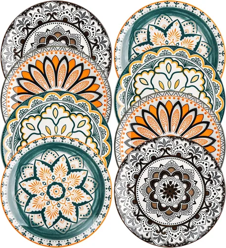 Miniatura 6 de Foraineam 8 platos de ensalada, platos de postre florales de porcelana de 8.5 pulgadas, coloridos juegos de platos redondos para almuerzo, ensalada