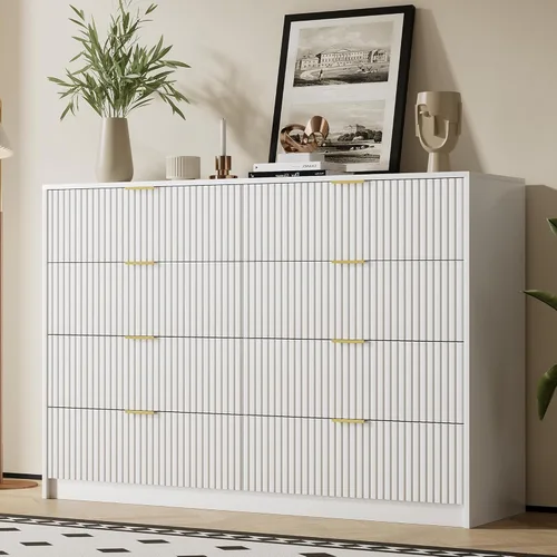 Miniatura 34 de Furniway Cómoda Beige para Dormitorio, Cómoda Moderna con 6 Cajones y Deslizadores Suaves, Cómoda Ancha con Manijas Doradas para Dormitorio, Sala