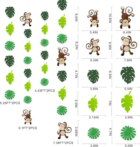 Miniatura 3 de Guirnalda de recortes de hojas de palma de mono, decoración de fiesta de selva, monos, decoraciones de pared colgantes para niños, decoración