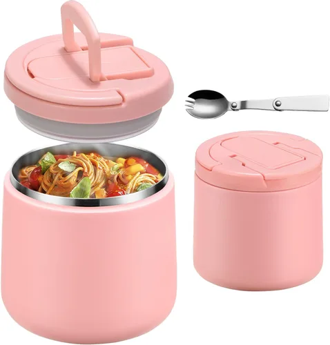 Miniatura 11 de Tarro de comida aislado al vacío de 14 onzas con tapa de hebilla, termo de sopa para niños de comida caliente, boca ancha, a prueba de fugas
