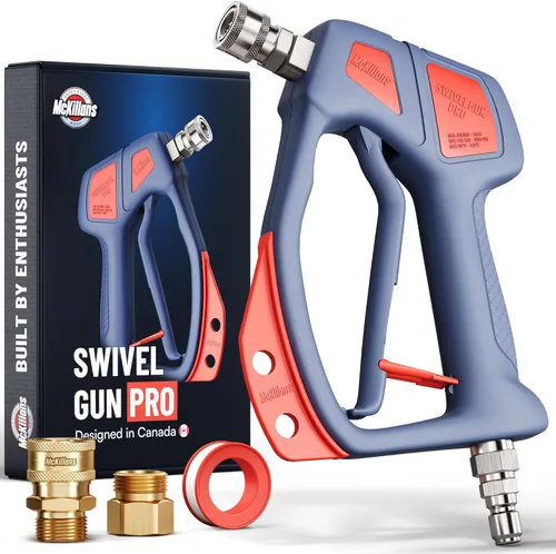 McKillans® Swivel Gun Pro - Mango de agua giratorio de alta presión con enchufe macho de 3/8" y acoplador de conector rápido de 1/4" - Pistola de