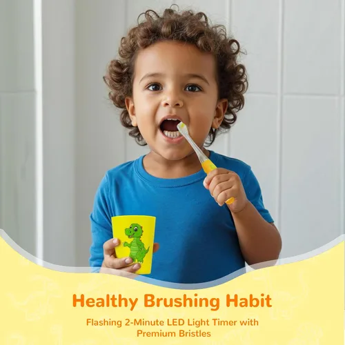 Miniatura 5 de Cepillo de dientes para niños de Lily's Home con temporizador intermitente y cerdas suaves, taza de enjuague y tapa - Divertido temporizador de 2