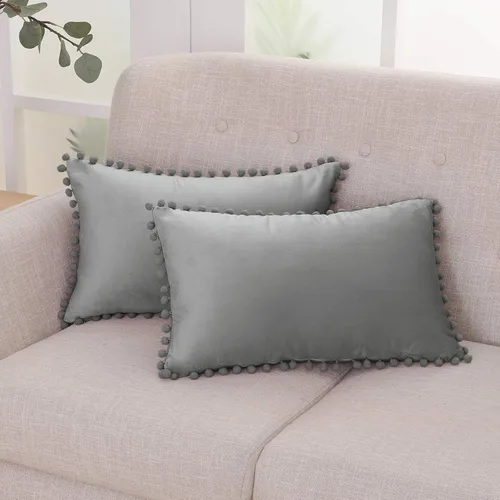 Miniatura 70 de Deconovo Juego de 2 fundas de almohada de terciopelo, 26 x 26 pulgadas, color azul, suaves pompones cuadrados con funda de cremallera oculta