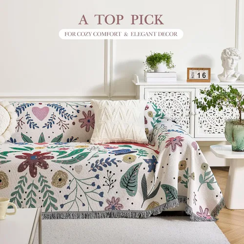 Miniatura 2 de VANJOROY Cobija fina bohemia, 100% algodón tejido a mano sudoccidental con decoración floral de granja reversible, cobija para todas las estaciones