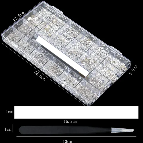 Miniatura 2 de Juego de 4880 diamantes de imitación para uñas, juego de diamantes de imitación de cristal blanco para uñas, cuentas redondas para uñas, piedras