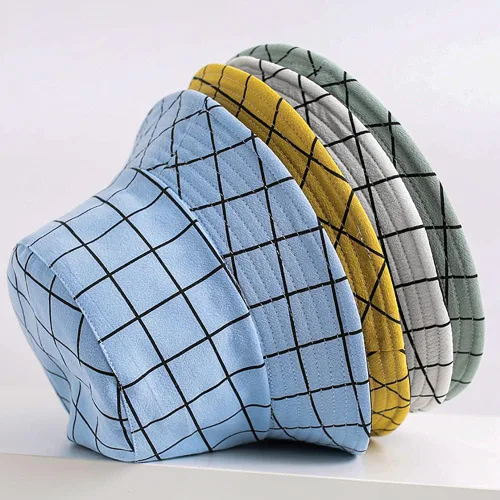 Miniatura 7 de Sombreros reversibles a cuadros para hombres y mujeres, para exteriores, primavera, verano, pesca, pescador, gorra de sol plegable