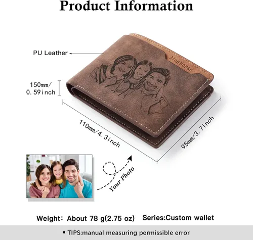 Miniatura 2 de Carteras personalizadas para hombres con foto y nombre, cartera personalizada con imagen y nombre para hombres, marido, novio, papá, hijo, tío