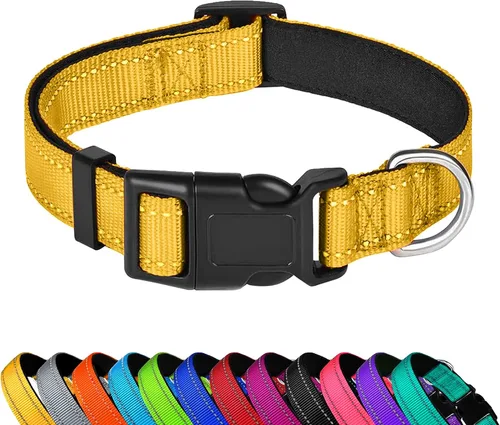 Miniatura 21 de Collar reflectante para perro, ajustable de neopreno suave acolchado de nailon para mascotas con hebilla para perros extra grandes, verde azulado