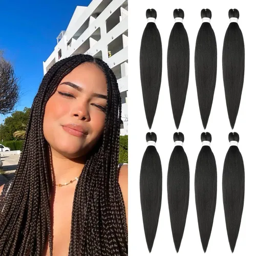 Miniatura 34 de Cabello trenzado preestirado negro natural, cabello largo trenzado de 32 pulgadas, 8 paquetes de extensiones de cabello trenzado profesional