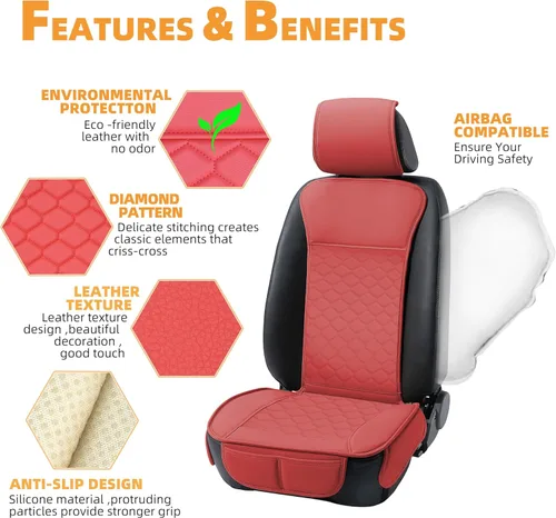 Miniatura 2 de Elantrip - 2 fundas para el asiento delantero del automóvil, protector de cuero para el asiento del automóvil, ajuste universal para la mayoría