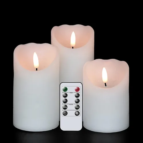 Eldnacele Velas parpadeantes sin llama con temporizador remoto, mecha 3D de cera real, funciona con pilas, velas blancas con control remoto, juego