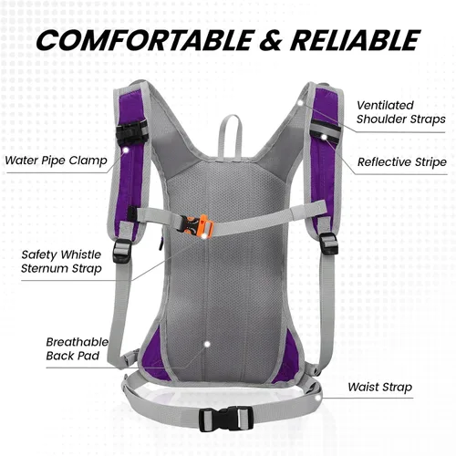 Miniatura 3 de Nepest Hydration Pack Backpack for Women & Men, Lightweight Water Backpack with 2L Water Bladder for Hiking Cycling Running Biking Púrpura