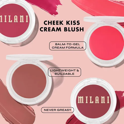 Miniatura 4 de Milani Maquillaje Rubor – Rubor en crema Cheek Kiss para mejillas, color cremosa a gel y tinte labial, color natural brillante, hidratante
