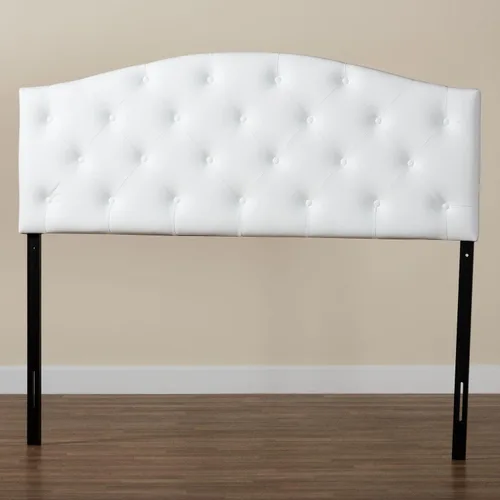 Miniatura 5 de Venta al por mayor, cabecera tapizada imitación cuero para interiores Baxton Studio Myra moderna y contemporánea con botones., Cuero, Blanco