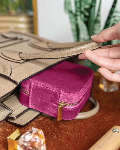 Miniatura 6 de Caja organizadora de joyas de viaje de terciopelo de felpa Joyero de viaje pequeño para mujer Organizador de viaje de joyería, estuche de viaje