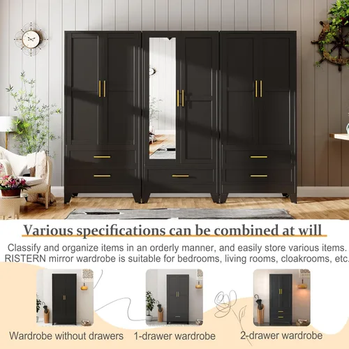 Miniatura 9 de RIETERN Armario Ropero de Metal, 71" de Alto Armario de Dormitorio con Espejo, 1 Cajón, Estantes Ajustables, y Barra para Colgar, Armarios de Acero