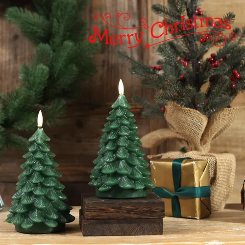 Miniatura 7 de LUSHARBOR - Velas sin llama con control remoto y temporizador, 2 unidades, velas de árbol de Navidad operadas por batería, velas LED de cera real