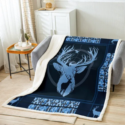 Miniatura 9 de Manfei Manta de camuflaje gris para sofá, manta de cama temática de caza de animales salvajes para niños y adultos, decoración de habitación, manta