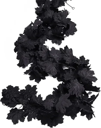 Miniatura 8 de RECUTMS Guirnalda de hojas de arce de otoño, hojas de otoño negras, guirnalda artificial de otoño, decoración de Halloween, Acción de Gracias