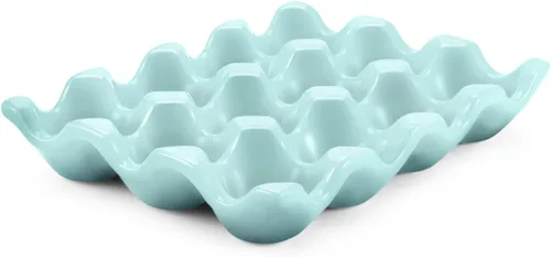Miniatura 35 de Flexzion Organizador de huevos cerámico para nevera - Bandeja de huevos de 6 tazas, contenedor de porcelana para media docena, organizador de Gris