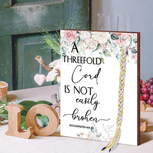 Miniatura 4 de Yookeer Regalo de boda, un cordón de tres hebras, un letrero de unidad de tres cuerdas, arte de matrimonio, trenza enmarcada de madera, para colgar