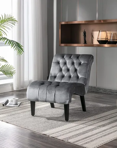 Miniatura 11 de Sillón decorativo de terciopelo para sala de estar, silla de ocio moderna con respaldo copetudo, silla auxiliar sin brazos para interiores, silla