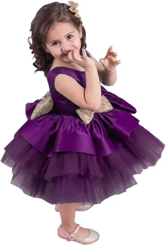 Miniatura 4 de TUIJI 6M-5T - Vestidos de flores con lazo para bebés y niñas, sin espalda, para fiesta de boda, boda, fiesta, lentejuelas