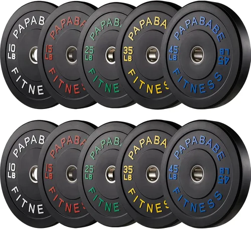 Miniatura 13 de Papababe Placas de peso, juego de placas de pesas de 2 pulgadas, placas de peso de goma protectoras para el suelo, placas de parachoques de 10 a 600
