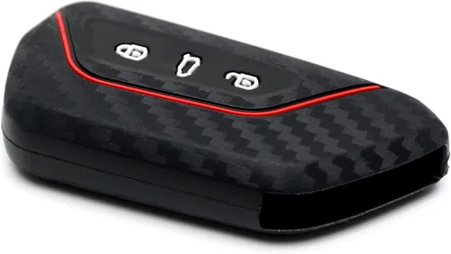 Miniatura 9 de iJDMTOY Funda para llavero de silicona suave con patrón de fibra de carbono negra con rayas rojas compatible con Volkswagen MK8 Golf/GTI ID 4, Skoda