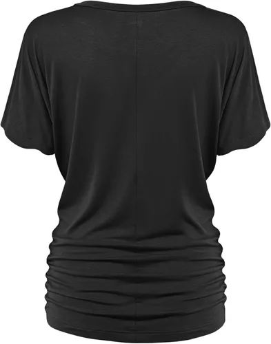 Miniatura 3 de MBJCamiseta de manga corta para mujer Barco Cuello sólido Shirring Dolman Drape parte superior