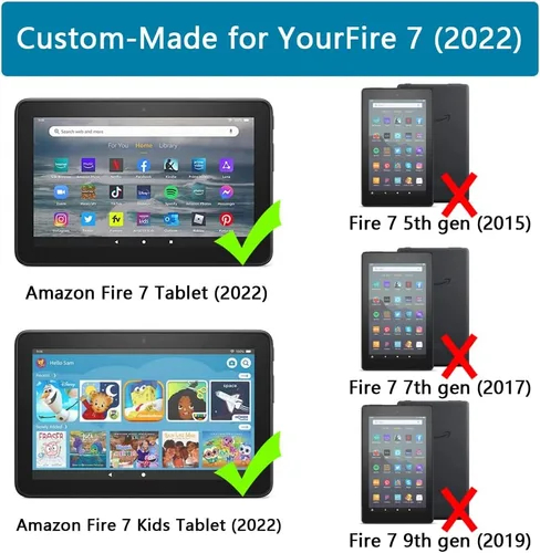 Miniatura 2 de Funda para tablet Amazon Fire 7 para niños (12ª generación, versión 2022), ligera, a prueba de golpes, apta para niños, funda para tablet Fire 7