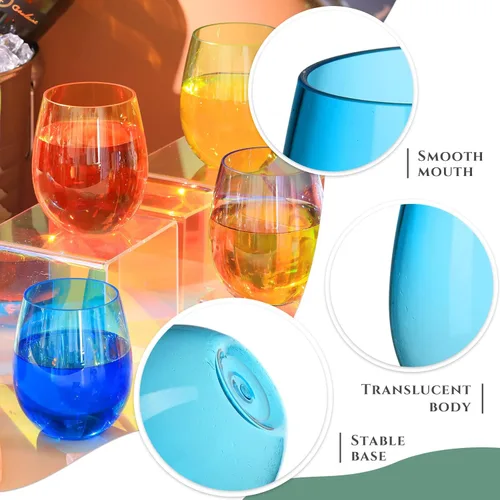 Miniatura 3 de Gerrii Paquete de 12 copas de vino de plástico de 12 onzas sin tallo, a granel, reutilizables, inastillables, para interiores y exteriores