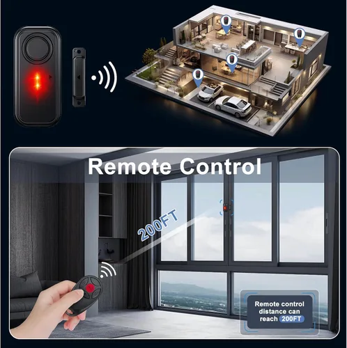 Miniatura 7 de Alarma de puerta con control remoto y luz de advertencia, alarma inalámbrica de puerta de piscina de 108 dB para seguridad de los niños, sensor