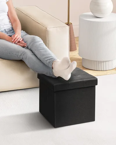 Miniatura 5 de B FSOBEIIALEO Cubo otomano de almacenamiento, baúl de almacenamiento, reposapiés plegable para sala de estar, 12.6 x 12.6 x 12.6 pulgadas