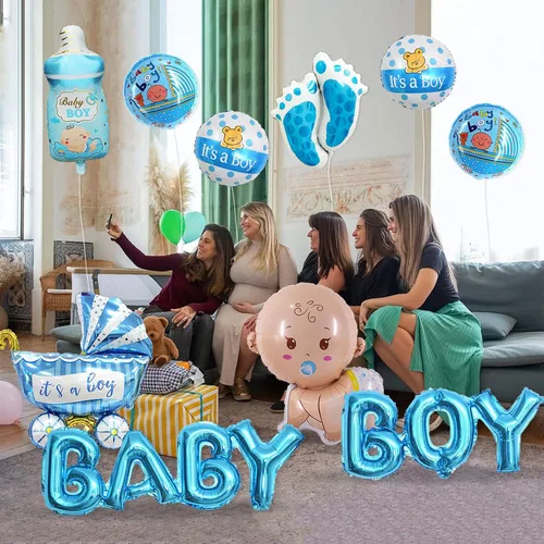 Miniatura 7 de 10 piezas de globos azules para bebé niño, decoraciones para baby shower, letra de Mylar de aluminio "It's A Boy" para bienvenida a casa, fiesta
