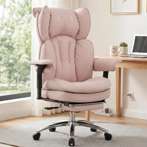 Miniatura 14 de Efomao Silla de oficina blanca grande y alta con reposapiés, silla ergonómica de respaldo alto para computadora con reposabrazos ajustables, asiento