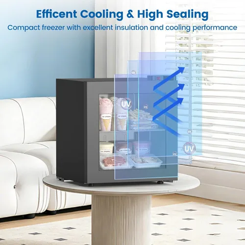 Miniatura 3 de Kndko Mini congelador de 1.2 pies cúbicos con puerta de cristal, 7 ajustes de temperatura ajustables de -10°F a -18°F, congelador pequeño vertical