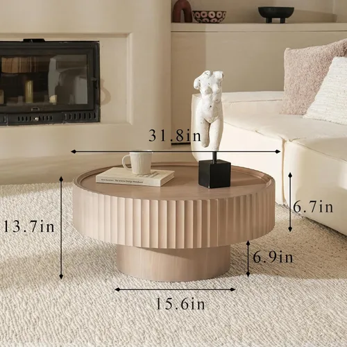 Miniatura 2 de Mesa de centro redonda, mesa moderna de sala de estar de 31.8 pulgadas con tambor estriado, mesa de centro con almacenamiento, mesas centrales