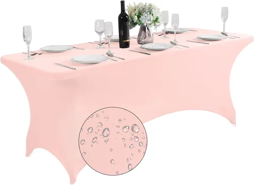 Miniatura 31 de SuperO - Paquete de 2 manteles de elastano impermeables para mesas de 6 pies, mantel elástico universal ajustable para fiestas, banquetes, bodas