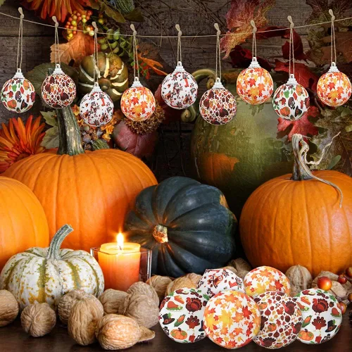 Miniatura 7 de 16 bolas colgantes de otoño para el día de Acción de Gracias, bola colgante envuelta en tela, pavo, calabaza, hoja de arce, adorno para otoño, día