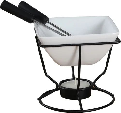 Miniatura 9 de Juego de fondue de mariscos personales de cerámica con vela de estante, dos tenedores, utilizado para salsa derretida mantiene el calor