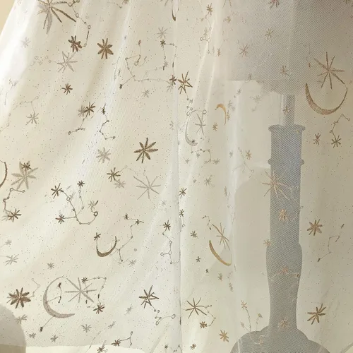Miniatura 5 de The Yard - Tela de encaje de estrellas doradas bordadas con estrellas y luna, azul marino, para disfraz celestial, decoración del hogar, 5 yardas