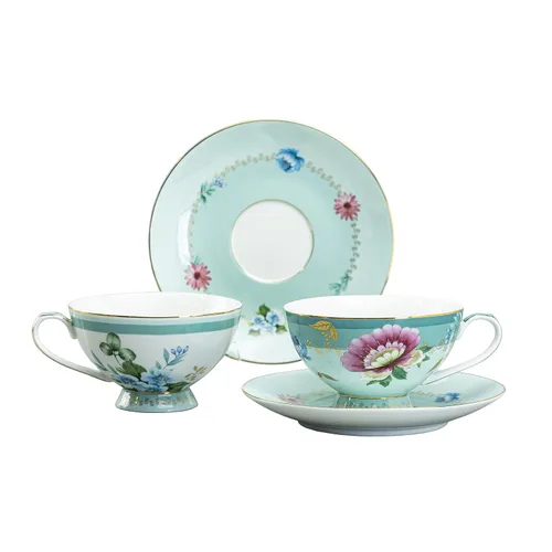 Gracie China by Coastline Imports Taza de té y platillo de porcelana floral menta de 8 onzas (juego de 2) (35786G-4A/B/S2)