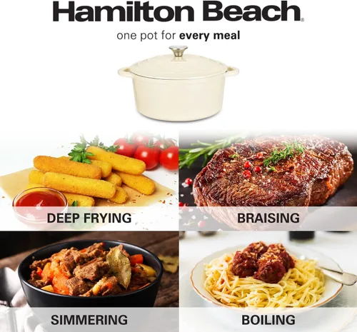 Miniatura 7 de Hamilton Beach Olla holandesa de hierro fundido esmaltado de 5.5 cuartos de galón con tapa, color crema