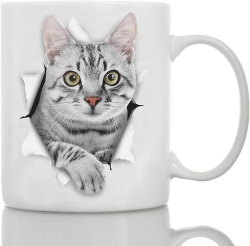 Miniatura 9 de Winston & Bear - Taza de café de cerámica con diseño de gato tabby pensativo - Regalo para amantes de los gatos - Perfecto para cumpleaños