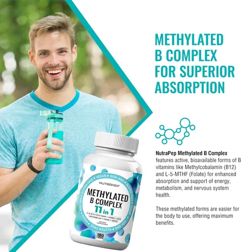 Miniatura 2 de NutraPep Vitaminas del complejo B metilado – Complejo multivitamínico completo de metilo B con bioactivo B9 5-MTHF B6 B12 – Suplemento de apoyo