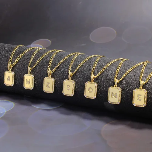 Miniatura 3 de Collares con inicial de oro para mujer, collar con letras para mujeres y niñas, collar rectangular con monograma de letras, chapado en oro de 18