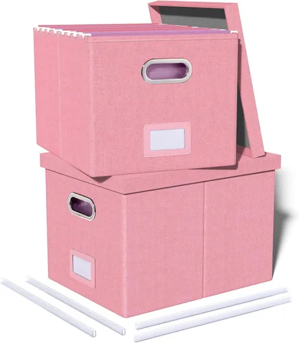 Miniatura 38 de Organizador de archivos en paquete de 2, caja archivadora portátil con tapa, compatible con carpetas tamaño carta/legal, organizador de documentos