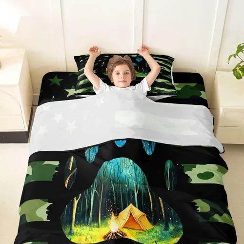Miniatura 3 de Erosebridal American Flag Bed Sheets Twin Army Green Camo Deep Pocket Fitted Sheet for Kids Boys Girls Bear Claw Hunting Theme Bedding Set Camoflage